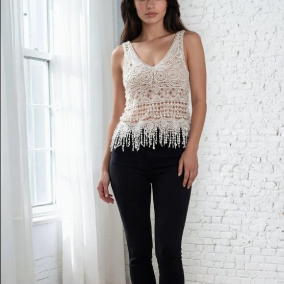 Lovely 153 Tops - Lovely 153 Vintage Cotton Cream Crochet Top Boho Fairy Whimsy Cottagecore L